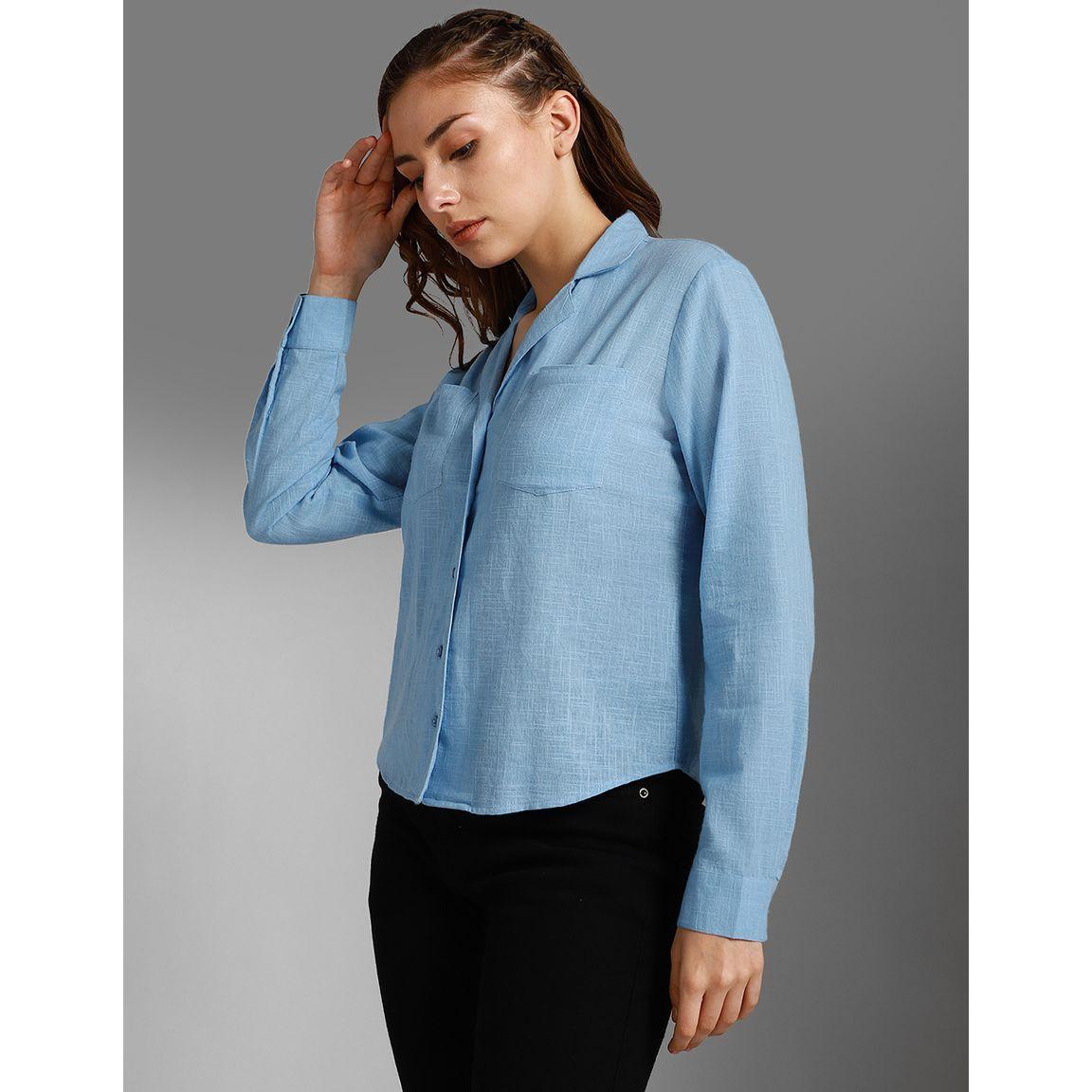 High Star Textured Cuban Collar Pocket Detail Shirt-women-clothing-shirtsandblouses-shirts-image-2