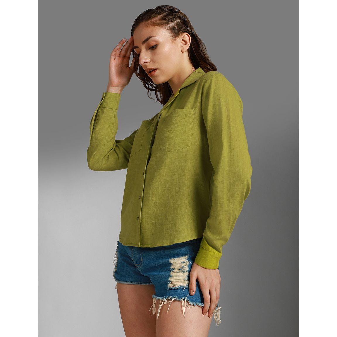 High Star Textured Cuban Collar Pocket Detail Shirt-women-clothing-shirtsandblouses-shirts-image-2