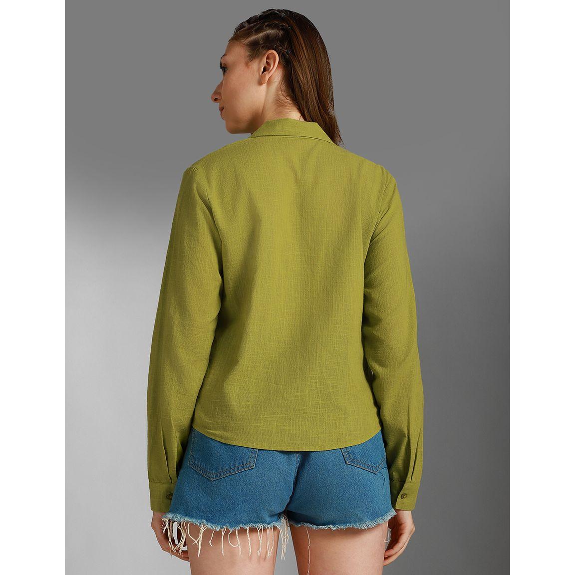 High Star Textured Cuban Collar Pocket Detail Shirt-women-clothing-shirtsandblouses-shirts-image-3