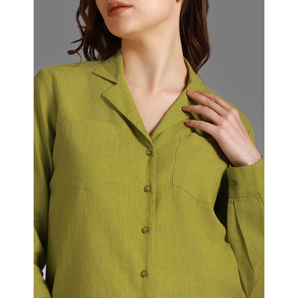 High Star Textured Cuban Collar Pocket Detail Shirt-women-clothing-shirtsandblouses-shirts-image-4