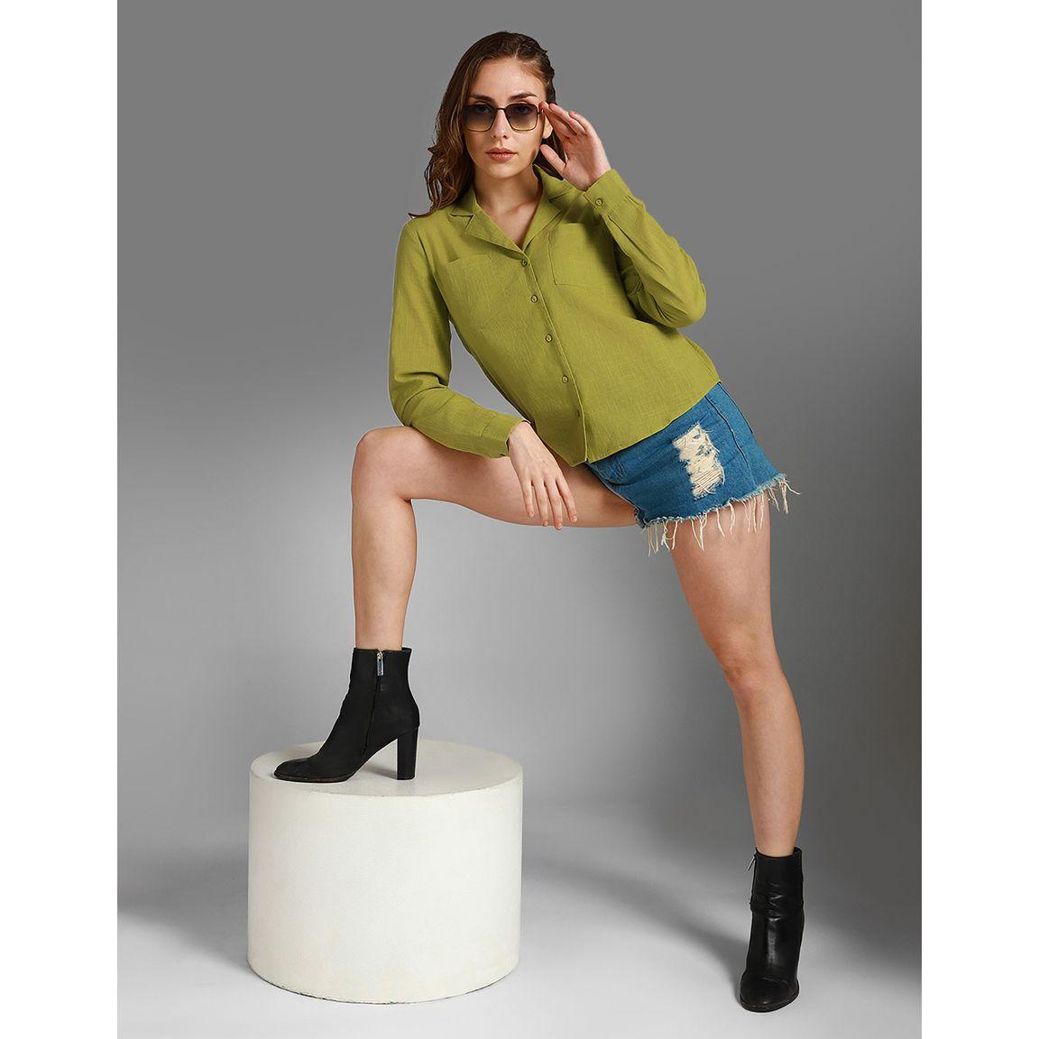 High Star Textured Cuban Collar Pocket Detail Shirt-women-clothing-shirtsandblouses-shirts-image-5