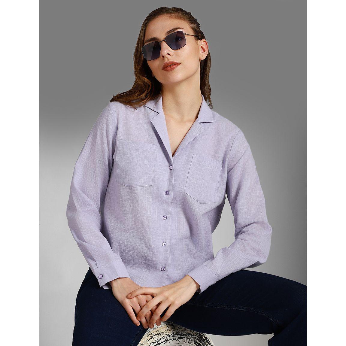 High Star Textured Cuban Collar Pocket Detail Shirt-women-clothing-shirtsandblouses-shirts-image-1
