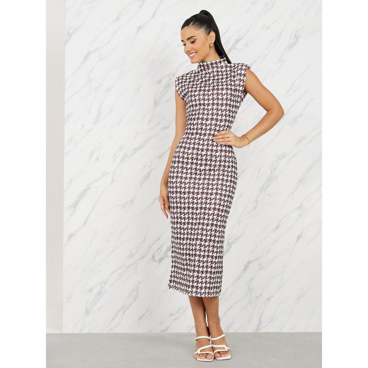Styli Houndstooth Sleeveless Bodycon Midi Dress-women-clothing-dresses-image-1