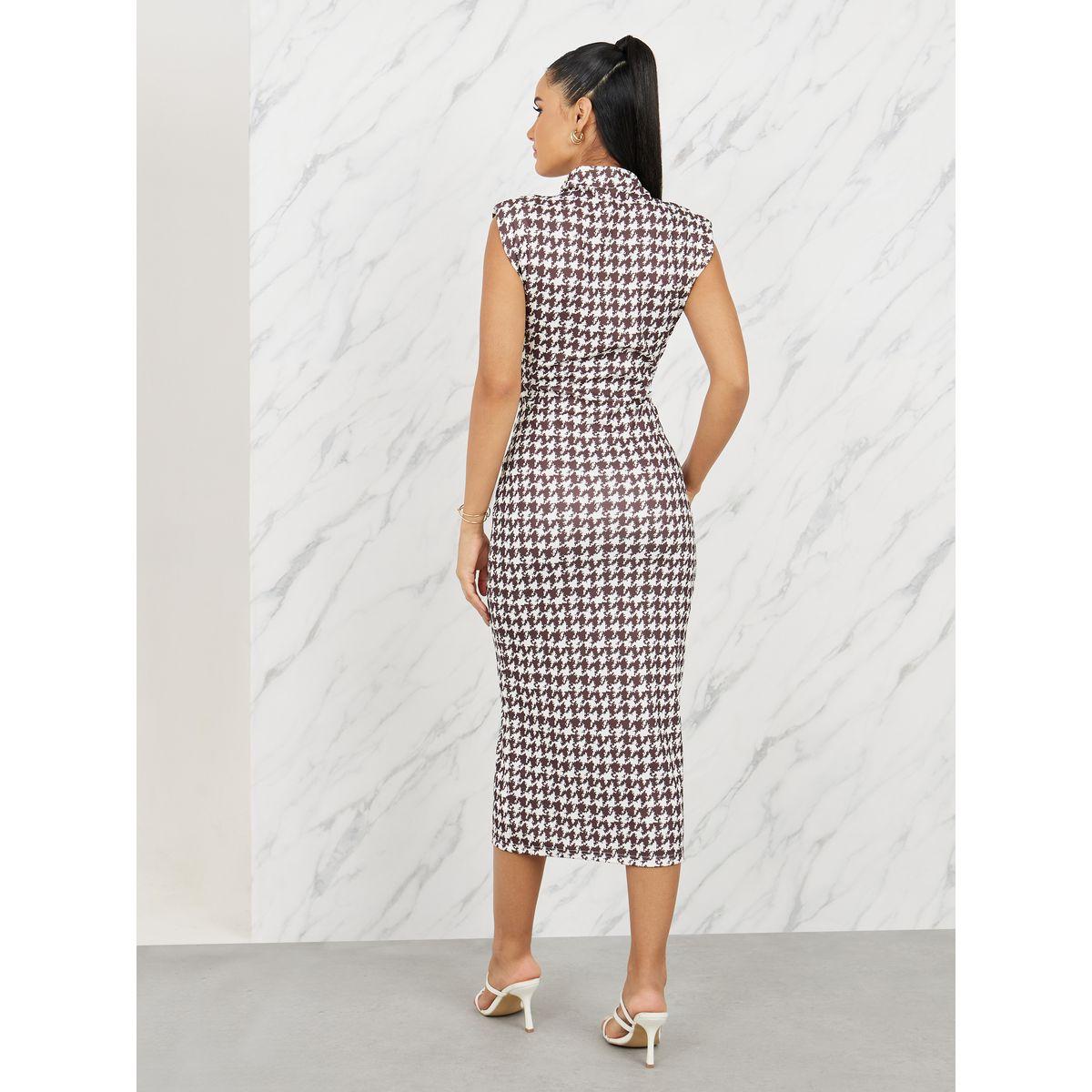 Styli Houndstooth Sleeveless Bodycon Midi Dress-women-clothing-dresses-image-4