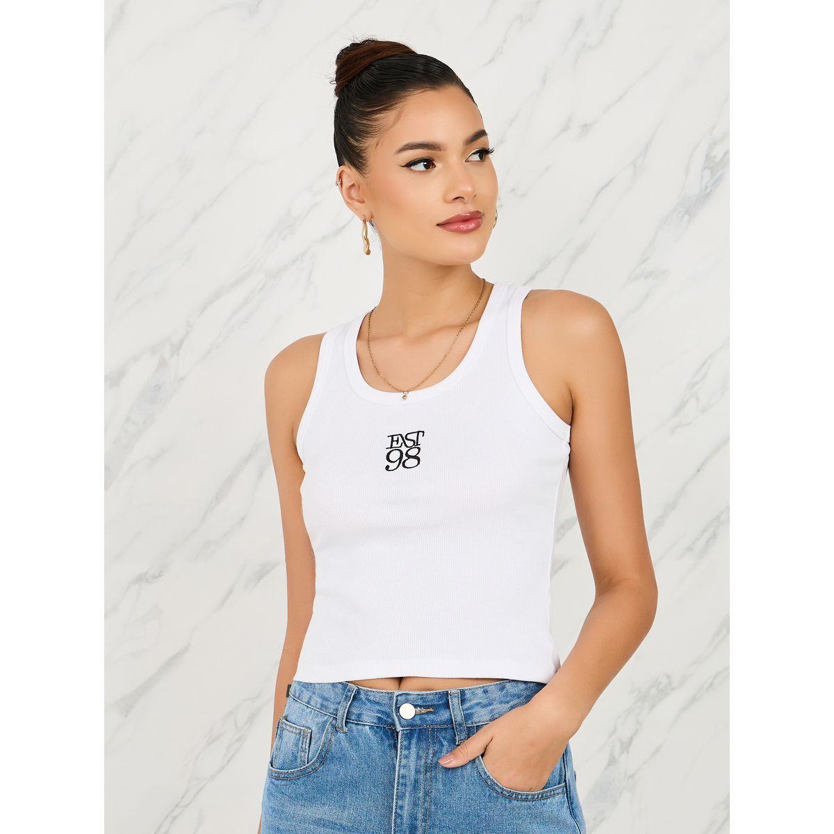Styli Fitted Est 98 Embroidered Ribbed Tank-women-clothing-tshirts-image-1