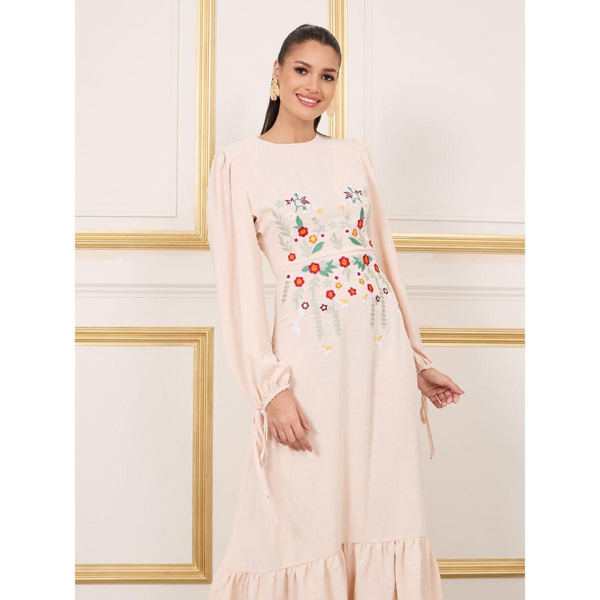 Styli Floral Embroidered Tie Sleeves A-line Maxi Dress-women-clothing-dresses-image-2