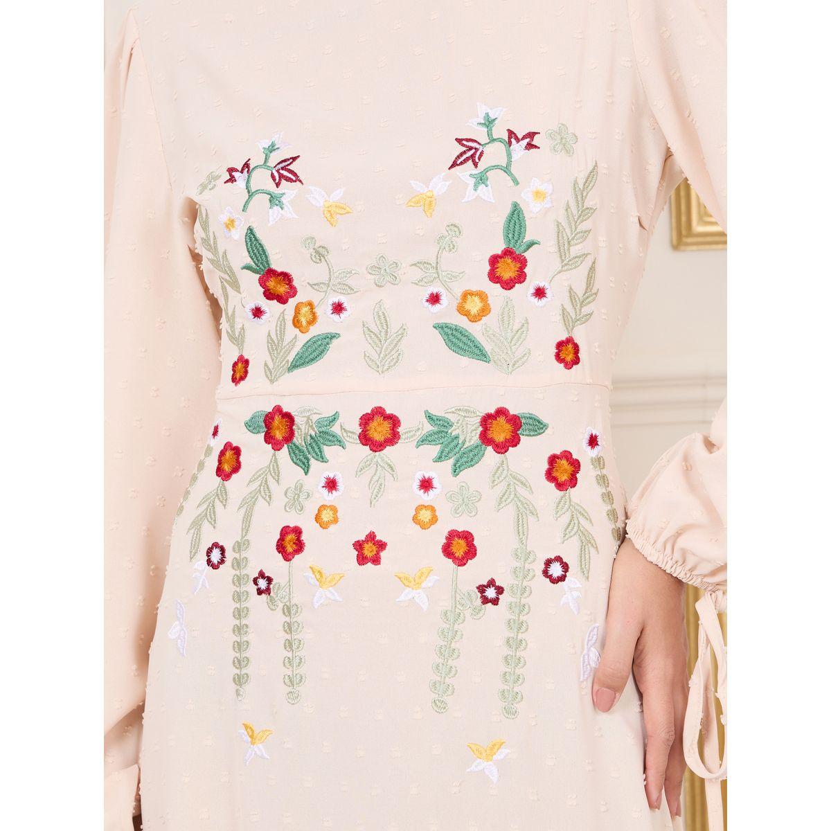 Styli Floral Embroidered Tie Sleeves A-line Maxi Dress-women-clothing-dresses-image-3