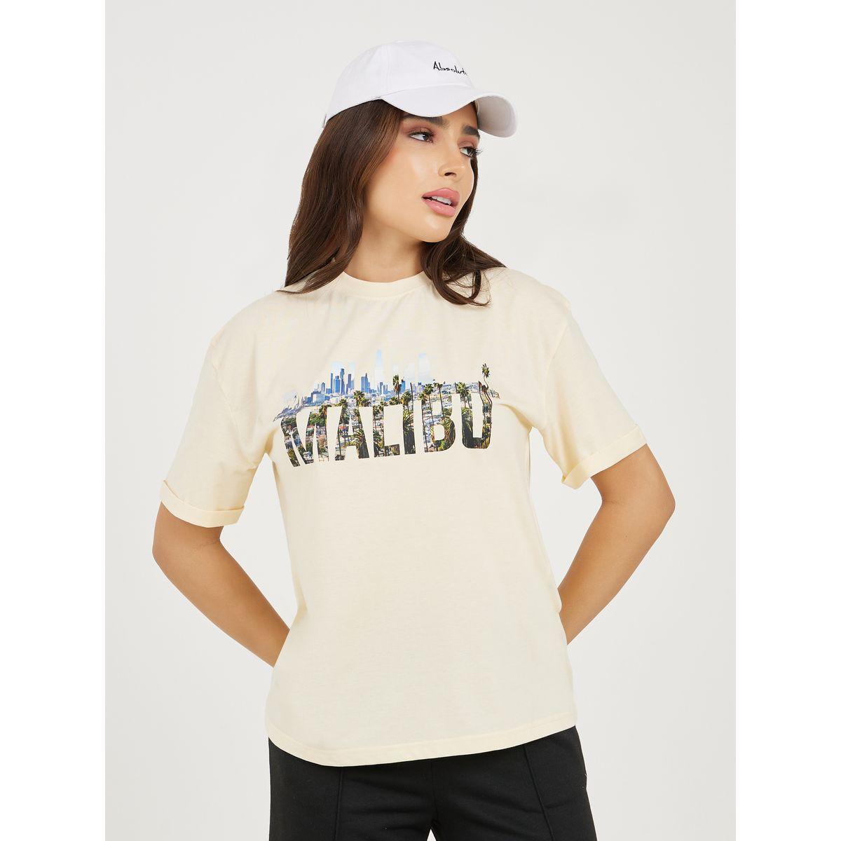 تيشيرت فضفاض بطبعة جرافيك مع اكمام بطية-women-clothing-tshirts-image-1