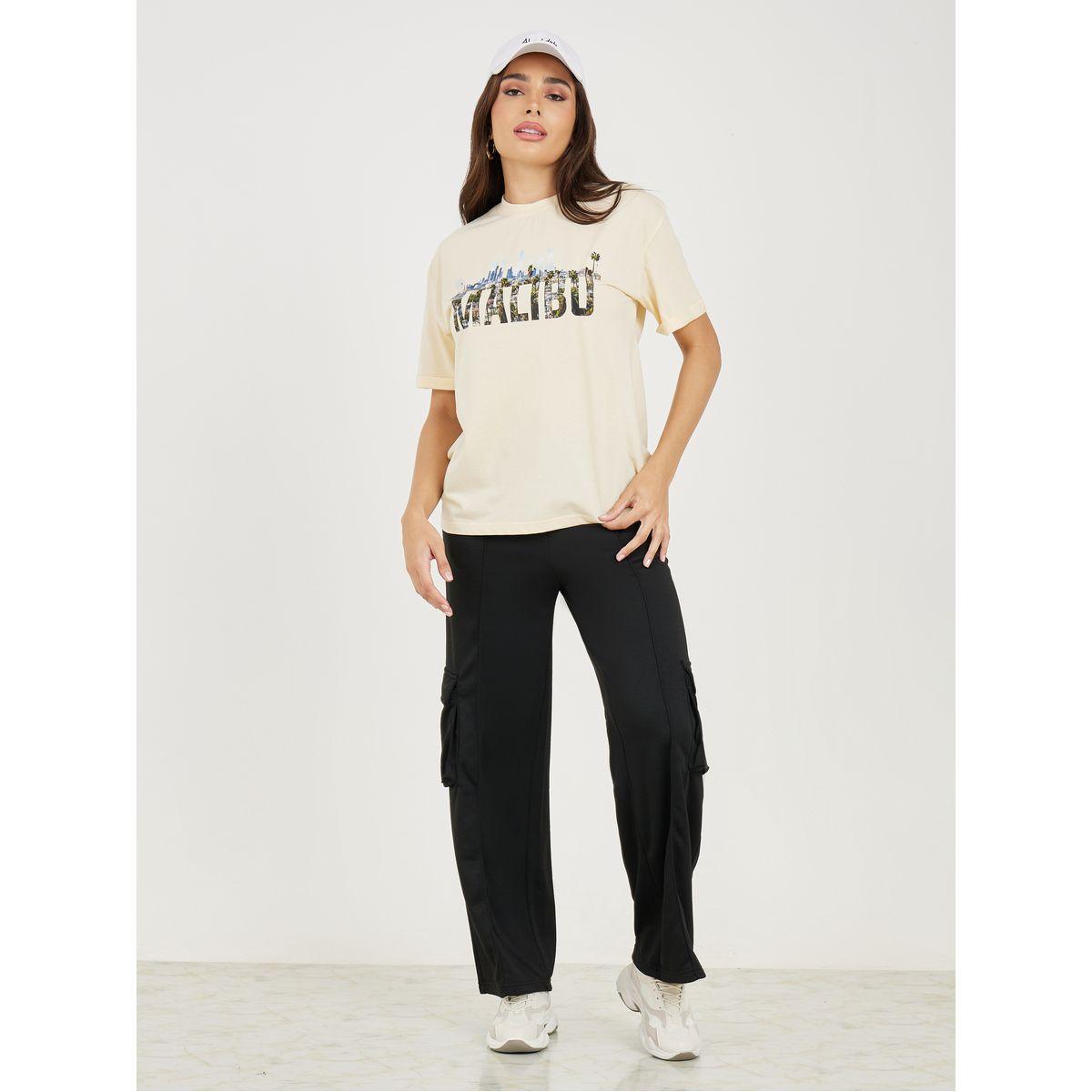 تيشيرت فضفاض بطبعة جرافيك مع اكمام بطية-women-clothing-tshirts-image-2