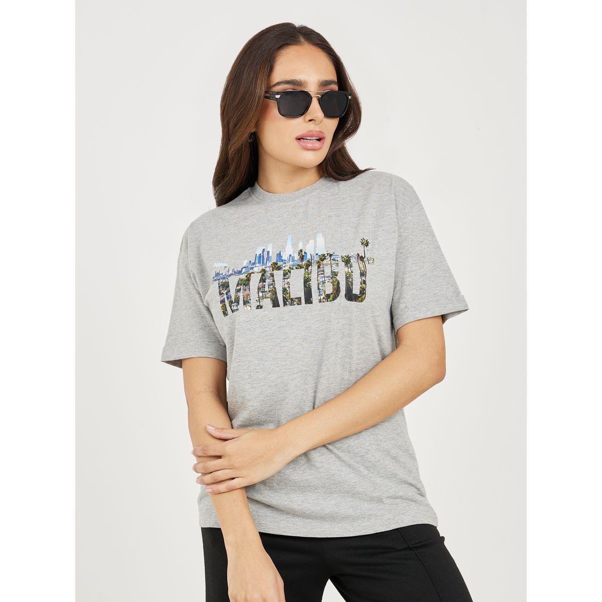 Styli Oversized Malibu Graphic T-Shirt with Turn Up Sleeves-women-clothing-tshirts-image-1