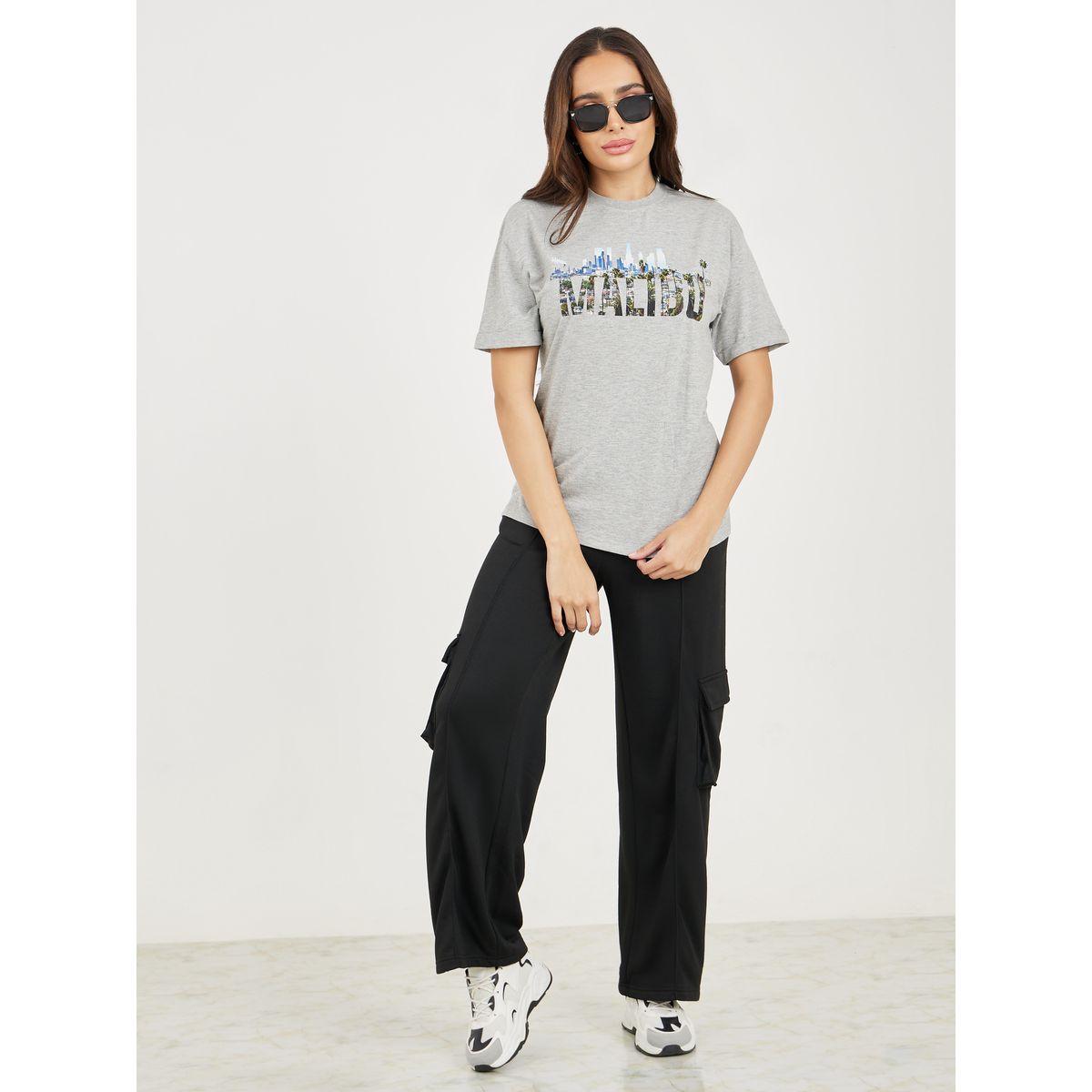 Styli Oversized Malibu Graphic T-Shirt with Turn Up Sleeves-women-clothing-tshirts-image-2