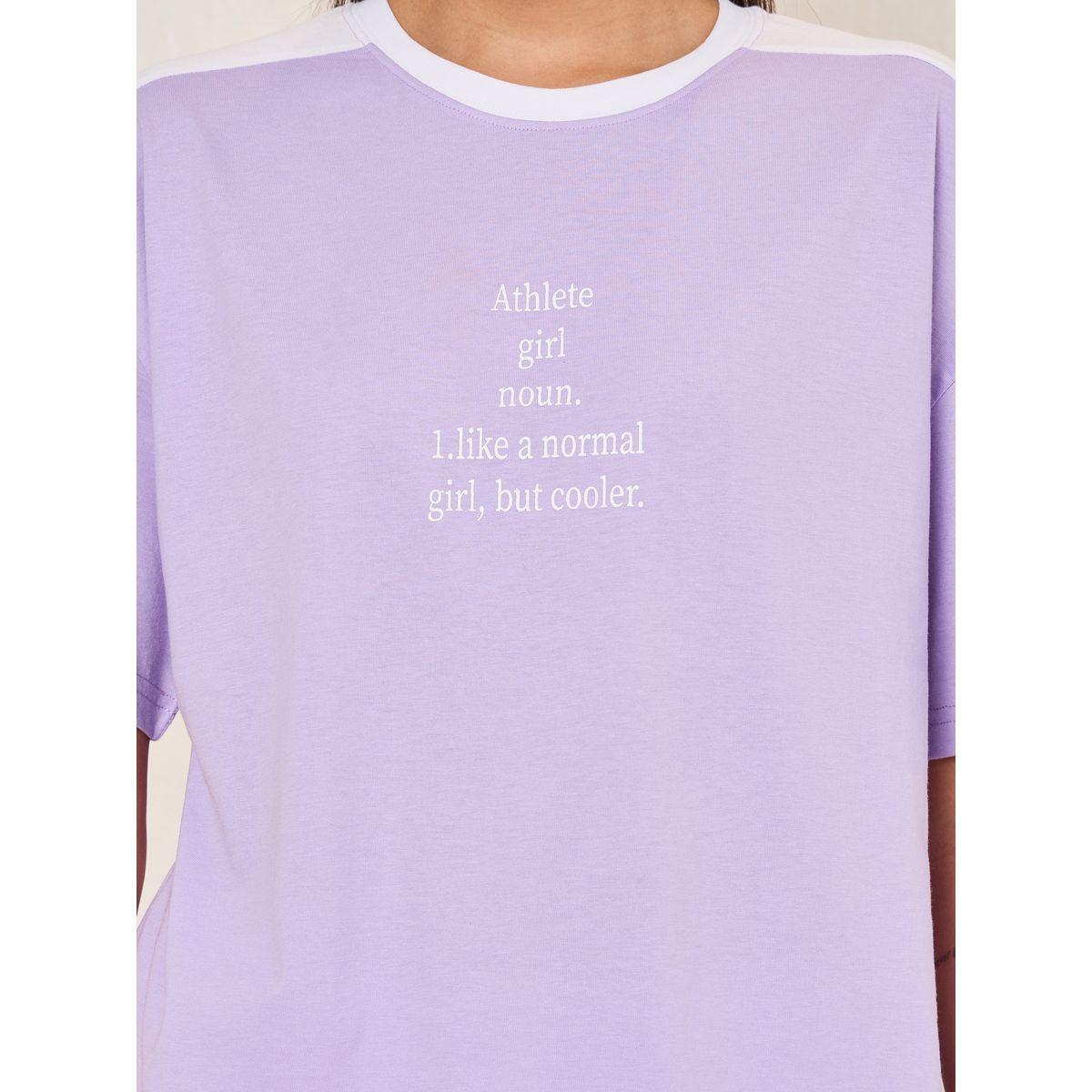 تيشيرت فضفاض بياقة دائرية وطبعة كتابة-women-clothing-tshirts-image-4