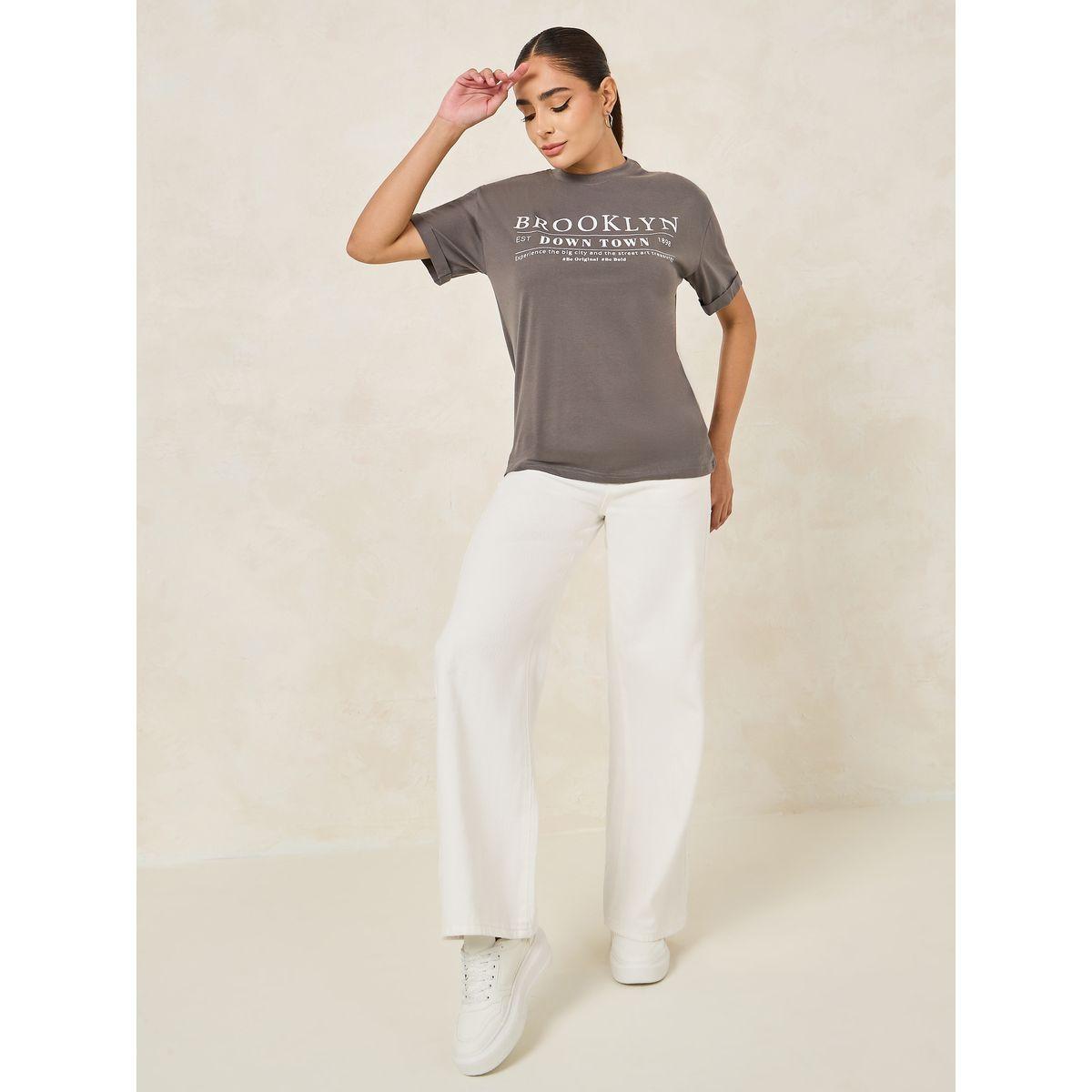 Styli Oversized Brooklyn Slogan Turn-Up Sleeves T-Shirt-women-clothing-tshirts-image-2
