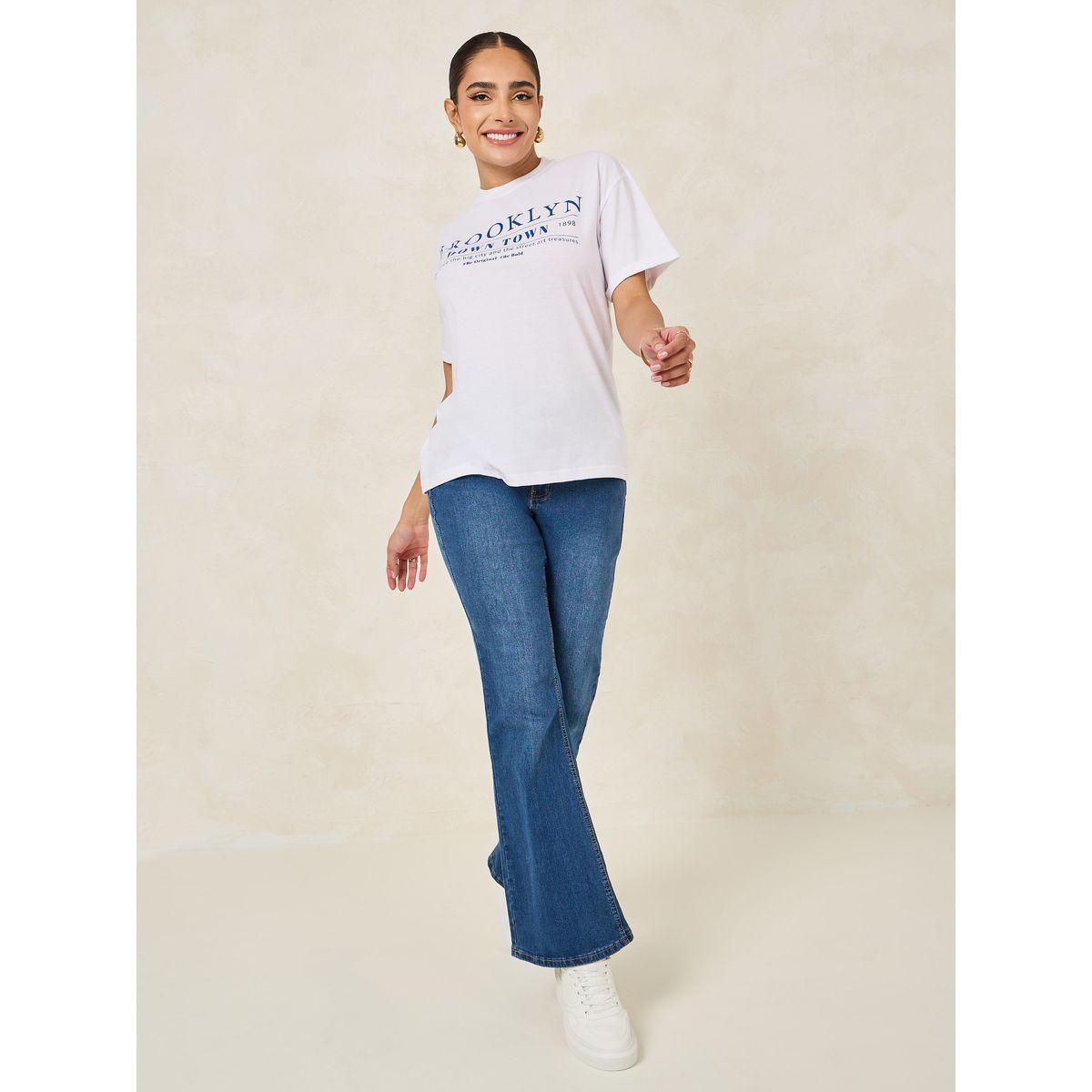 Styli Oversized Brooklyn Slogan Turn-Up Sleeves T-Shirt-women-clothing-tshirts-image-2