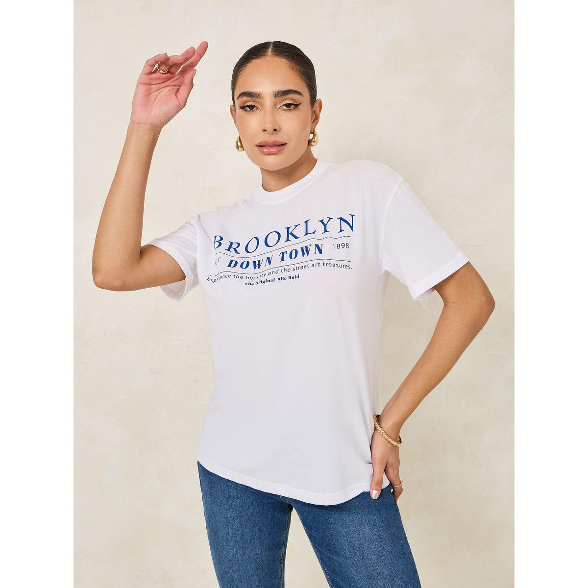 تيشيرت فضفاض مطبع بطبعة كتابة-women-clothing-tshirts-image-3