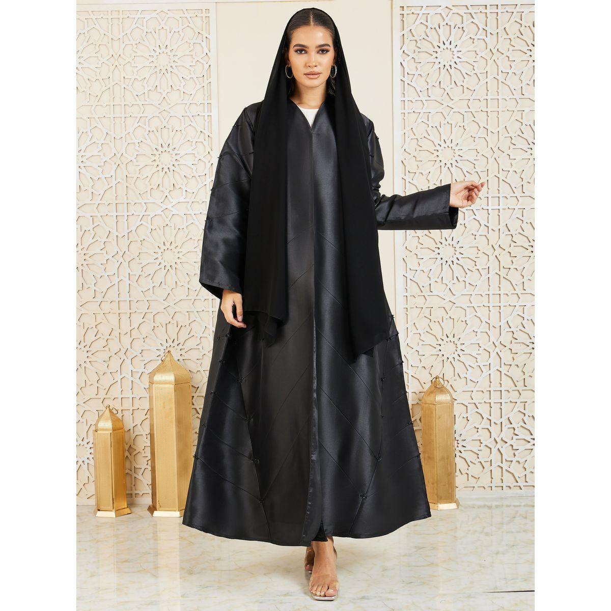 عباية ساتان بتفاصيل بارزة الملمس موديست × ستايلي-women-arabicclothing-abayas-image-2