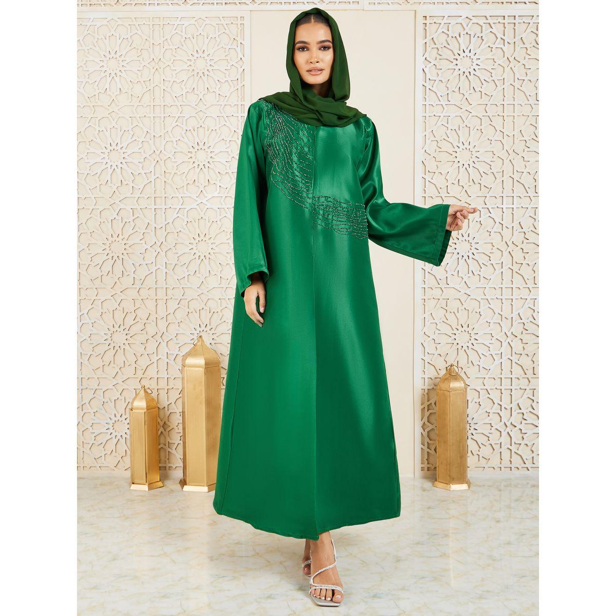 Modiste X Styli  Bead Embellished Satin Abaya-women-arabicclothing-abayas-image-1