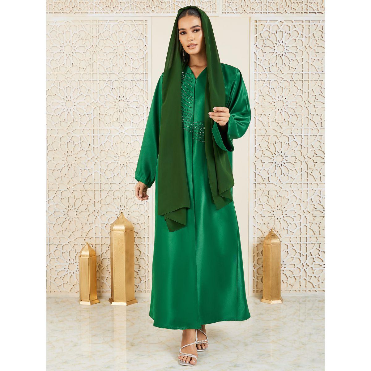 عباية ساتان منمقة بالخرز موديست × ستايلي-women-arabicclothing-abayas-image-2