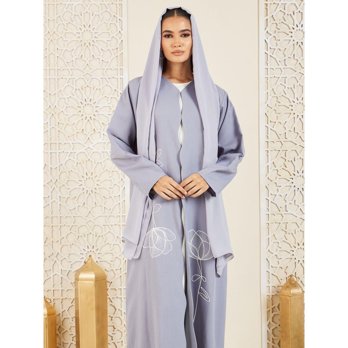 Modiste X Styli  Floral Embroidered Scallop Edge Abaya-women-arabicclothing-abayas-image-3