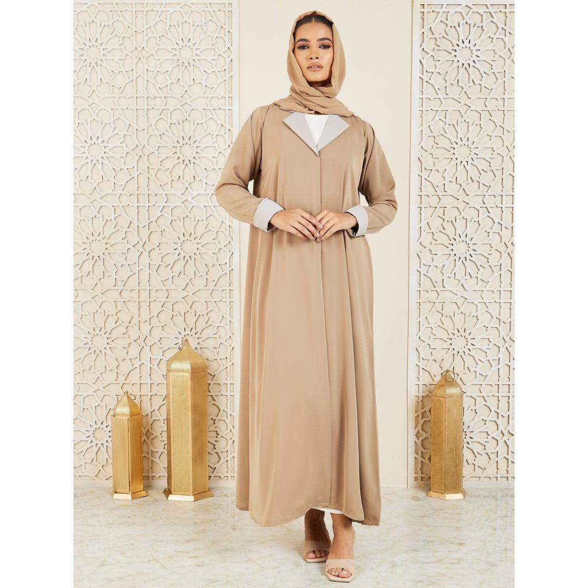 Modiste X Styli  Contrast Cuff Collared Coat Style Abaya-women-arabicclothing-abayas-image-2