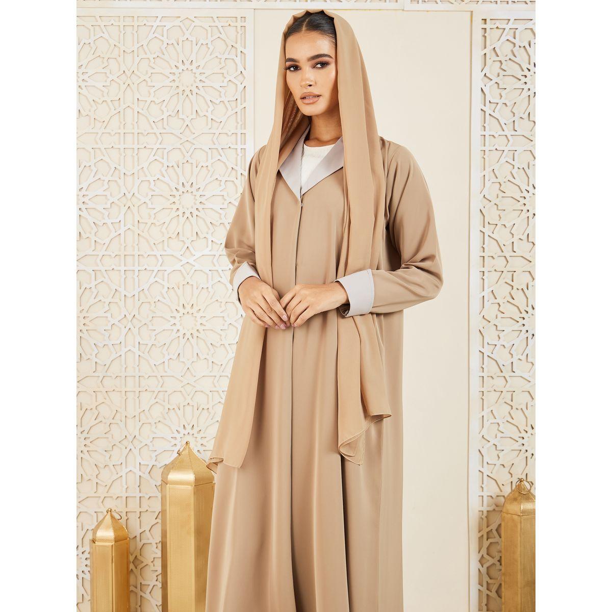 Modiste X Styli  Contrast Cuff Collared Coat Style Abaya-women-arabicclothing-abayas-image-4