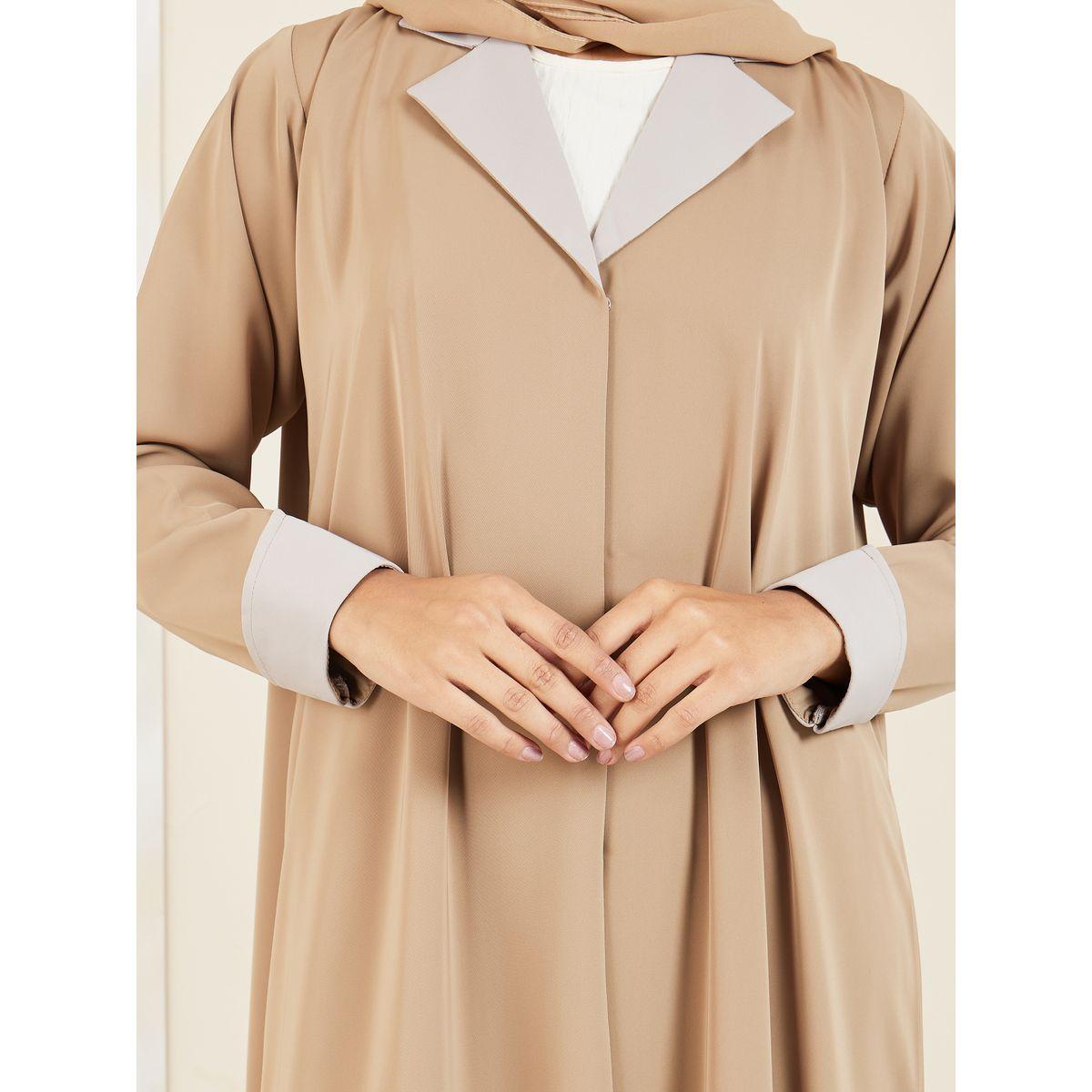 Modiste X Styli  Contrast Cuff Collared Coat Style Abaya-women-arabicclothing-abayas-image-5
