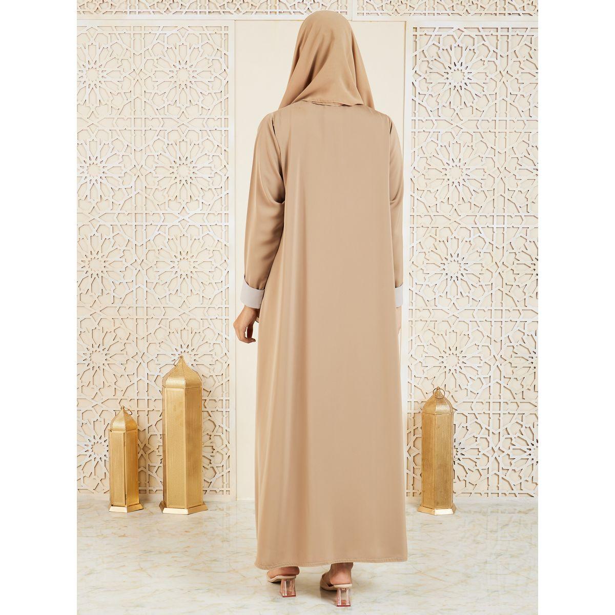 Modiste X Styli  Contrast Cuff Collared Coat Style Abaya-women-arabicclothing-abayas-image-6