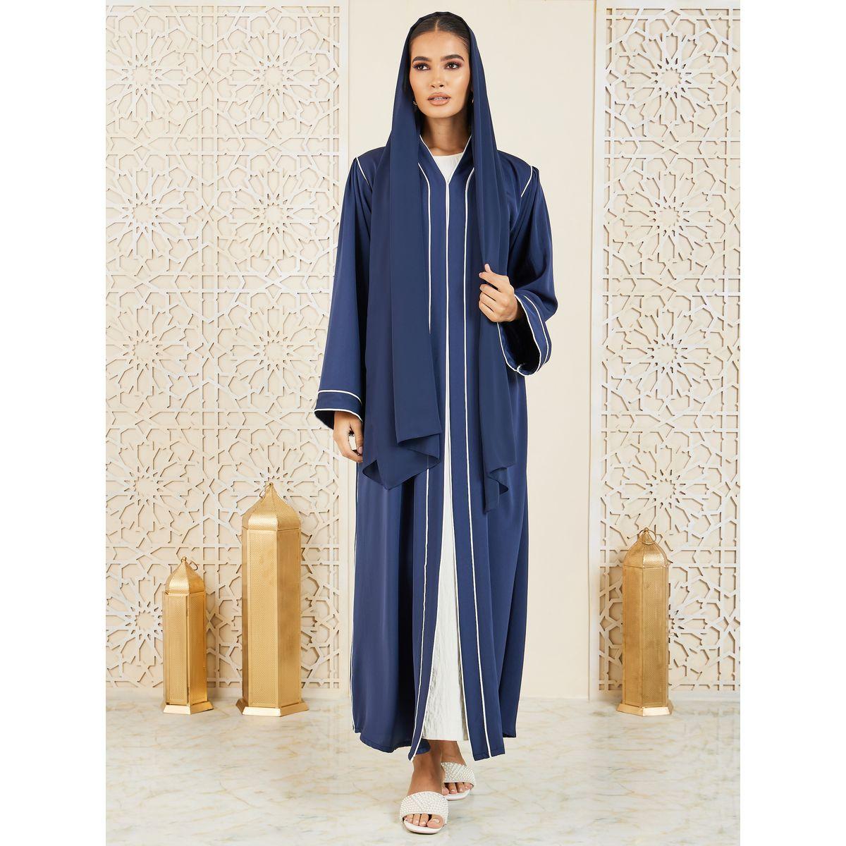 Modiste X Styli  Contrast Piped Detail Button Closure Abaya-women-arabicclothing-abayas-image-2