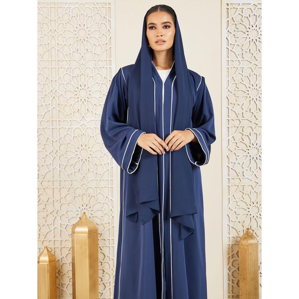 Modiste X Styli  Contrast Piped Detail Button Closure Abaya-women-arabicclothing-abayas-image-3