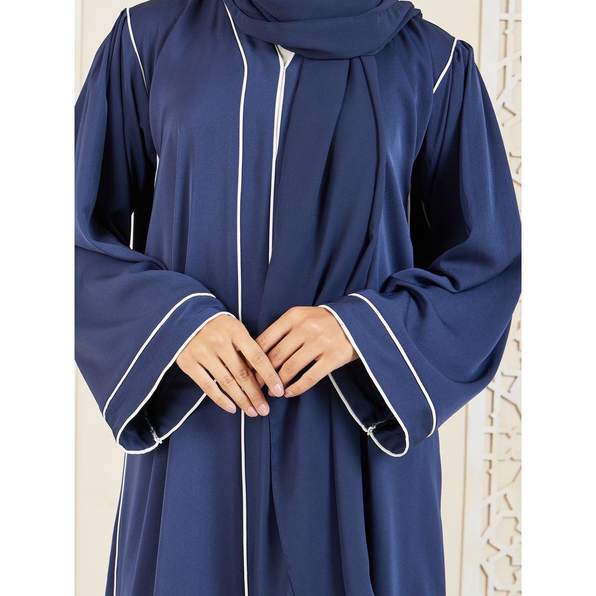 Modiste X Styli  Contrast Piped Detail Button Closure Abaya-women-arabicclothing-abayas-image-4