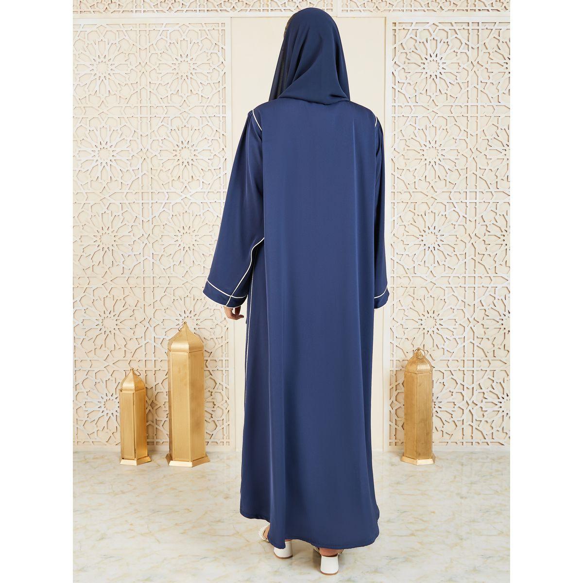 Modiste X Styli  Contrast Piped Detail Button Closure Abaya-women-arabicclothing-abayas-image-5