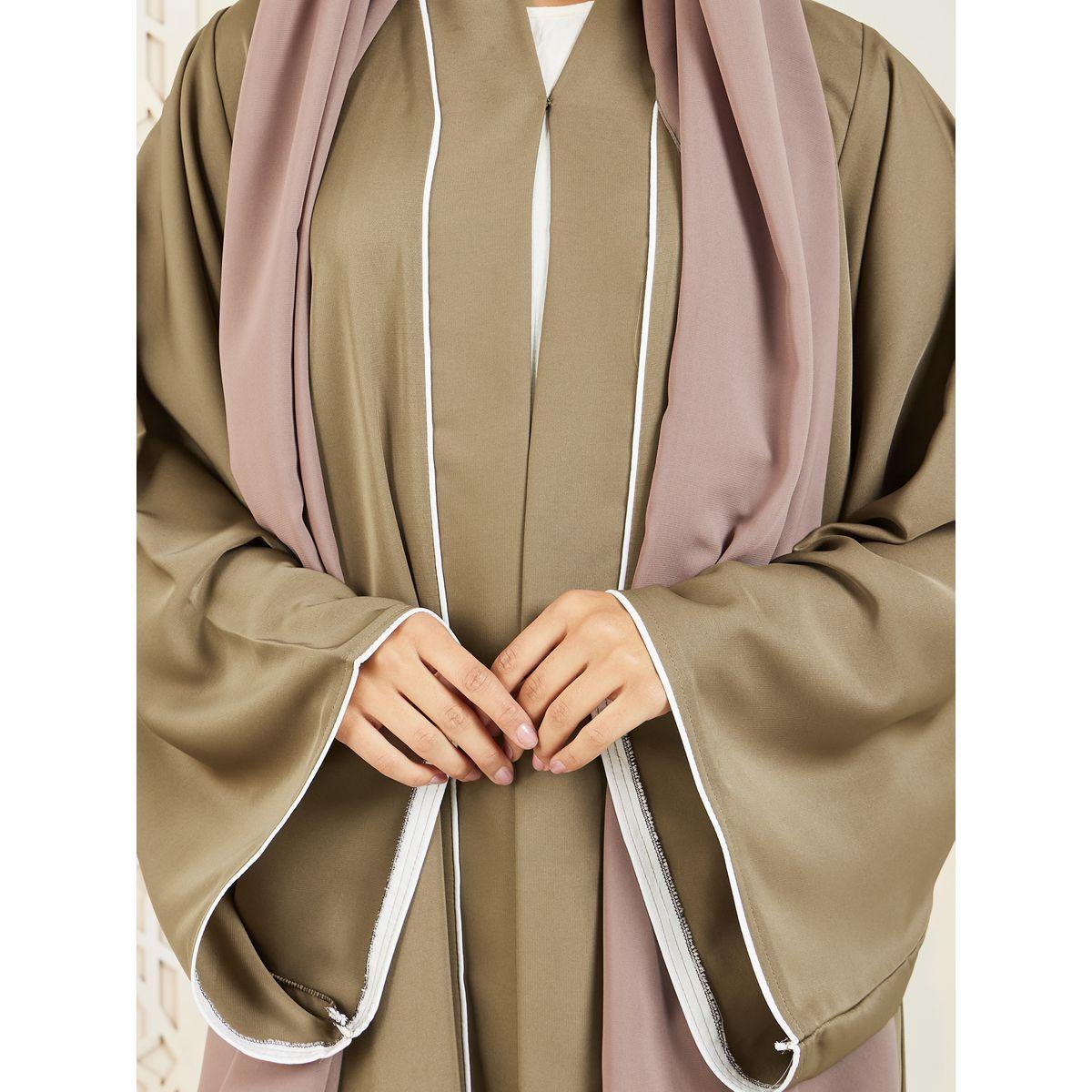 Modiste X Styli  Contrast Piped Detail Button Closure Abaya-women-arabicclothing-abayas-image-4