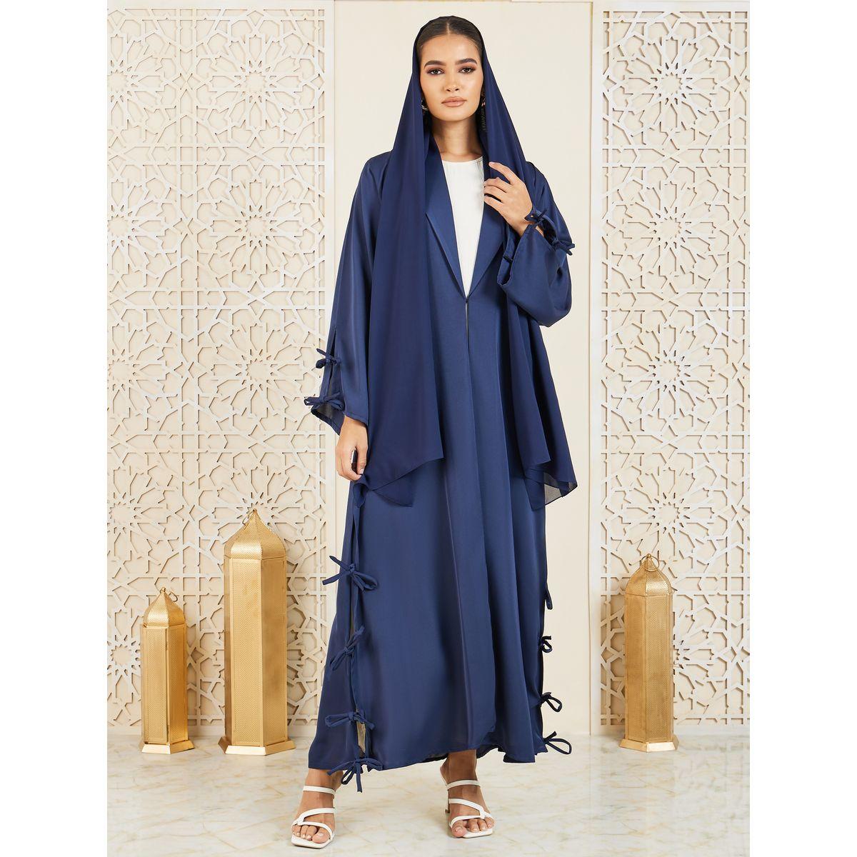 Modiste X Styli  Side Tie Knot Detail Button Closure Abaya-women-arabicclothing-abayas-image-2