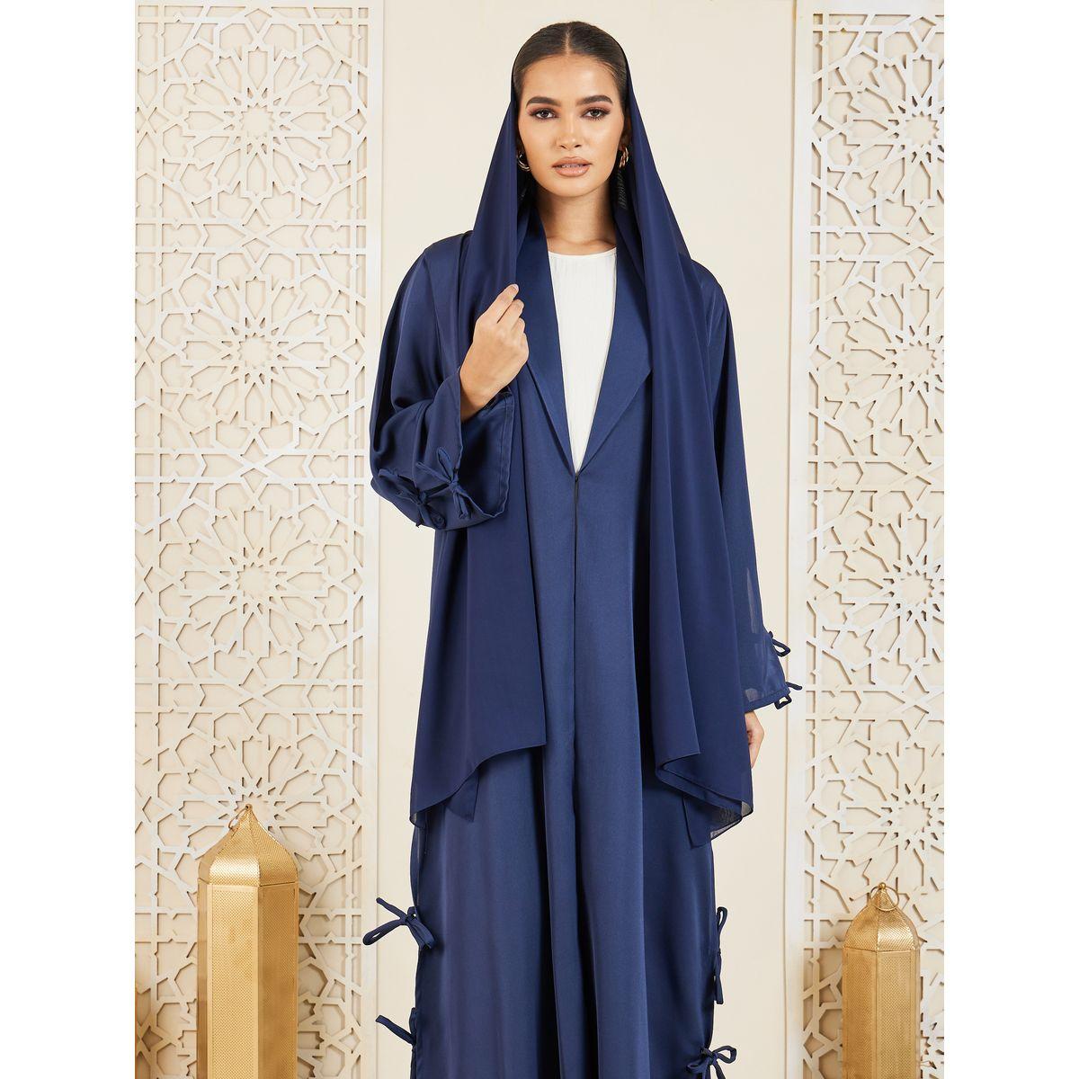Modiste X Styli  Side Tie Knot Detail Button Closure Abaya-women-arabicclothing-abayas-image-3