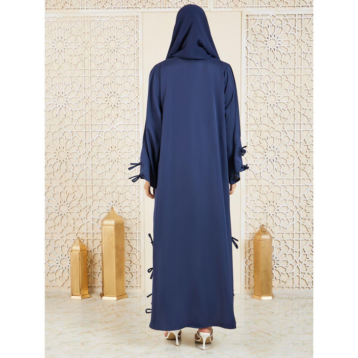 Modiste X Styli  Side Tie Knot Detail Button Closure Abaya-women-arabicclothing-abayas-image-4