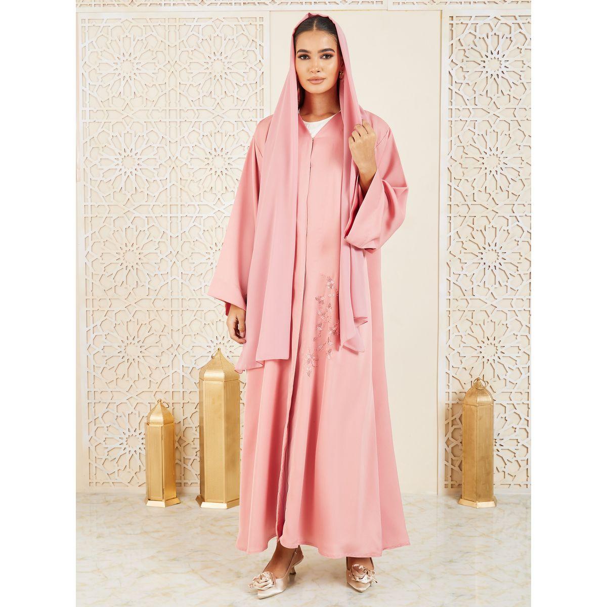 Modiste X Styli  Floral Beaded Embellished Button Closure Abaya-women-arabicclothing-abayas-image-2