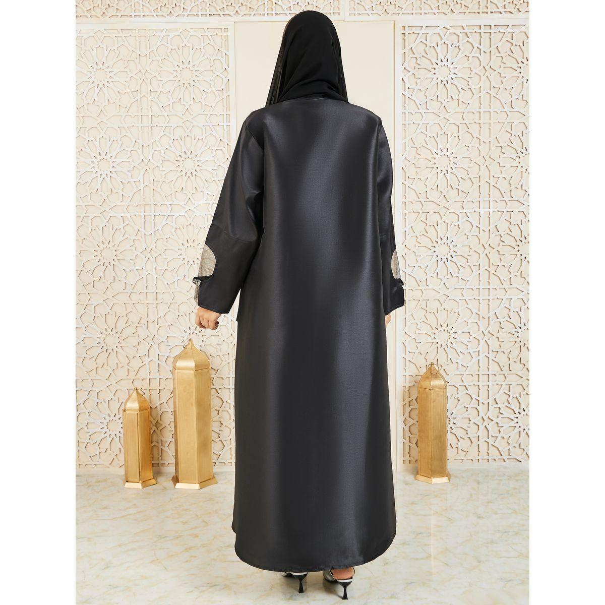 Modiste X Styli  Beaded Embellished Mesh Insert Button Closure Abaya-women-arabicclothing-abayas-image-5