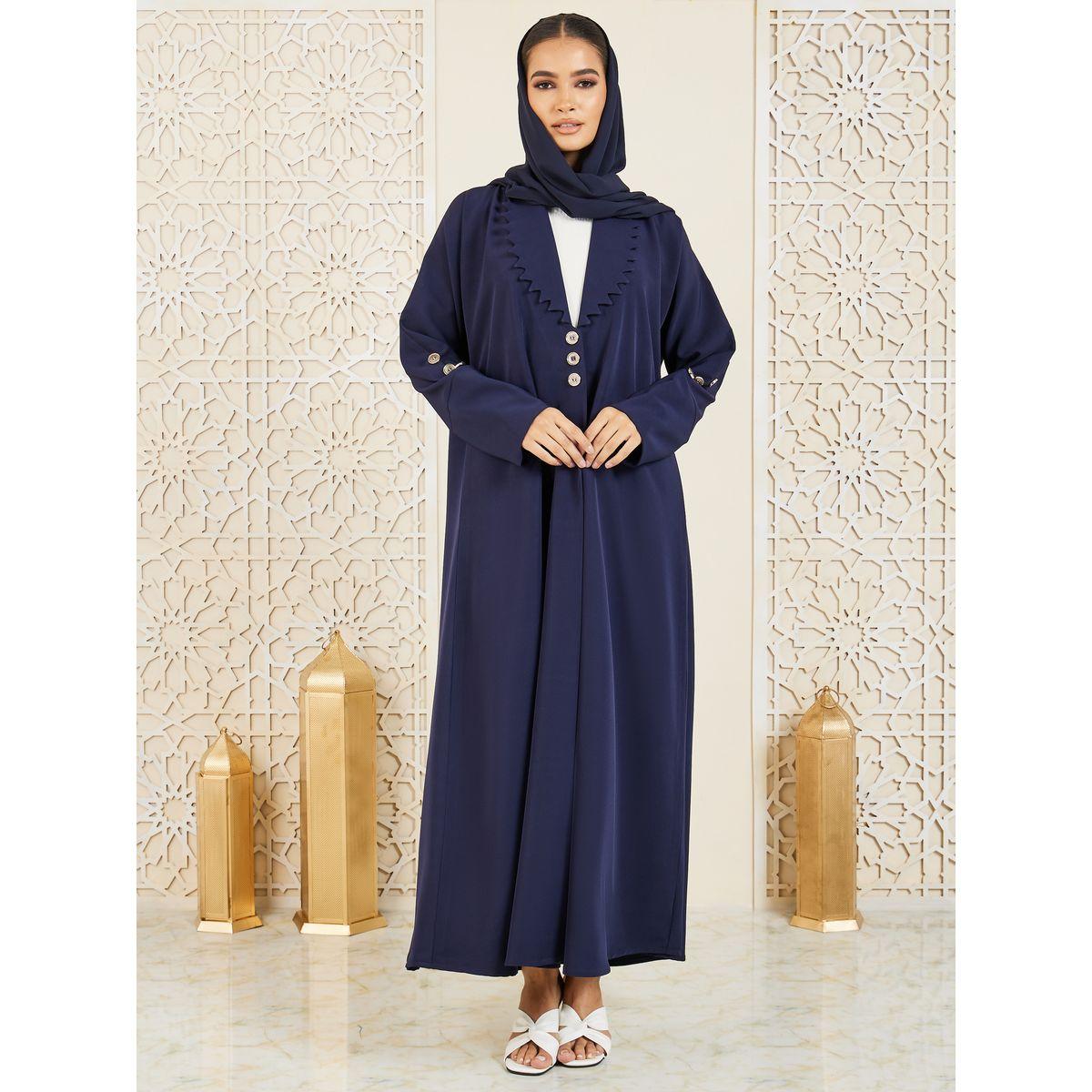 Modiste X Styli  Scallop Collared Button Closure Abaya-women-arabicclothing-abayas-image-1