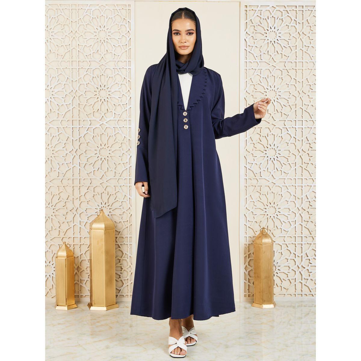 Modiste X Styli  Scallop Collared Button Closure Abaya-women-arabicclothing-abayas-image-2
