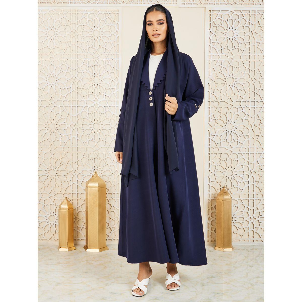 Modiste X Styli  Scallop Collared Button Closure Abaya-women-arabicclothing-abayas-image-3