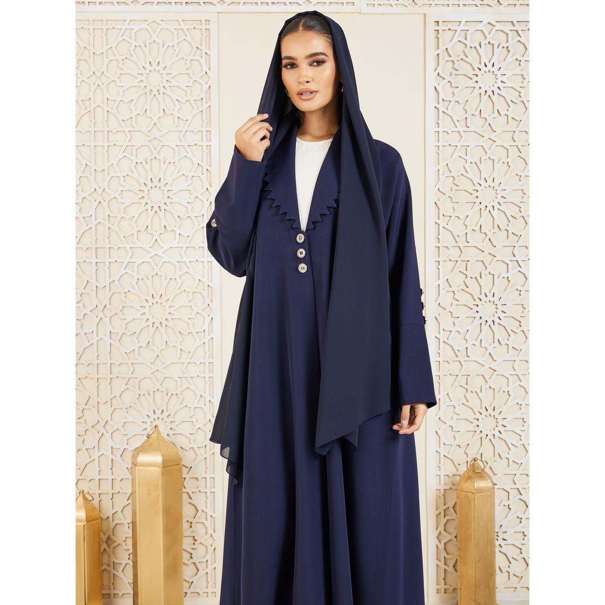 Modiste X Styli  Scallop Collared Button Closure Abaya-women-arabicclothing-abayas-image-4
