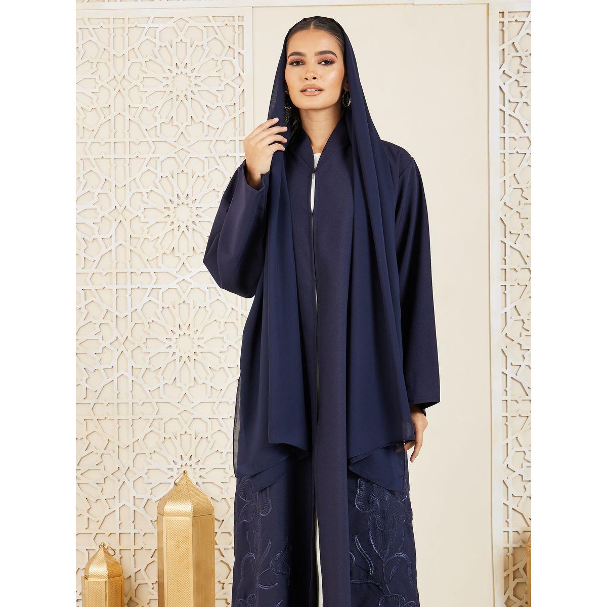 Modiste X Styli  Floral Thread Embroidered Open Front Abaya-women-arabicclothing-abayas-image-3