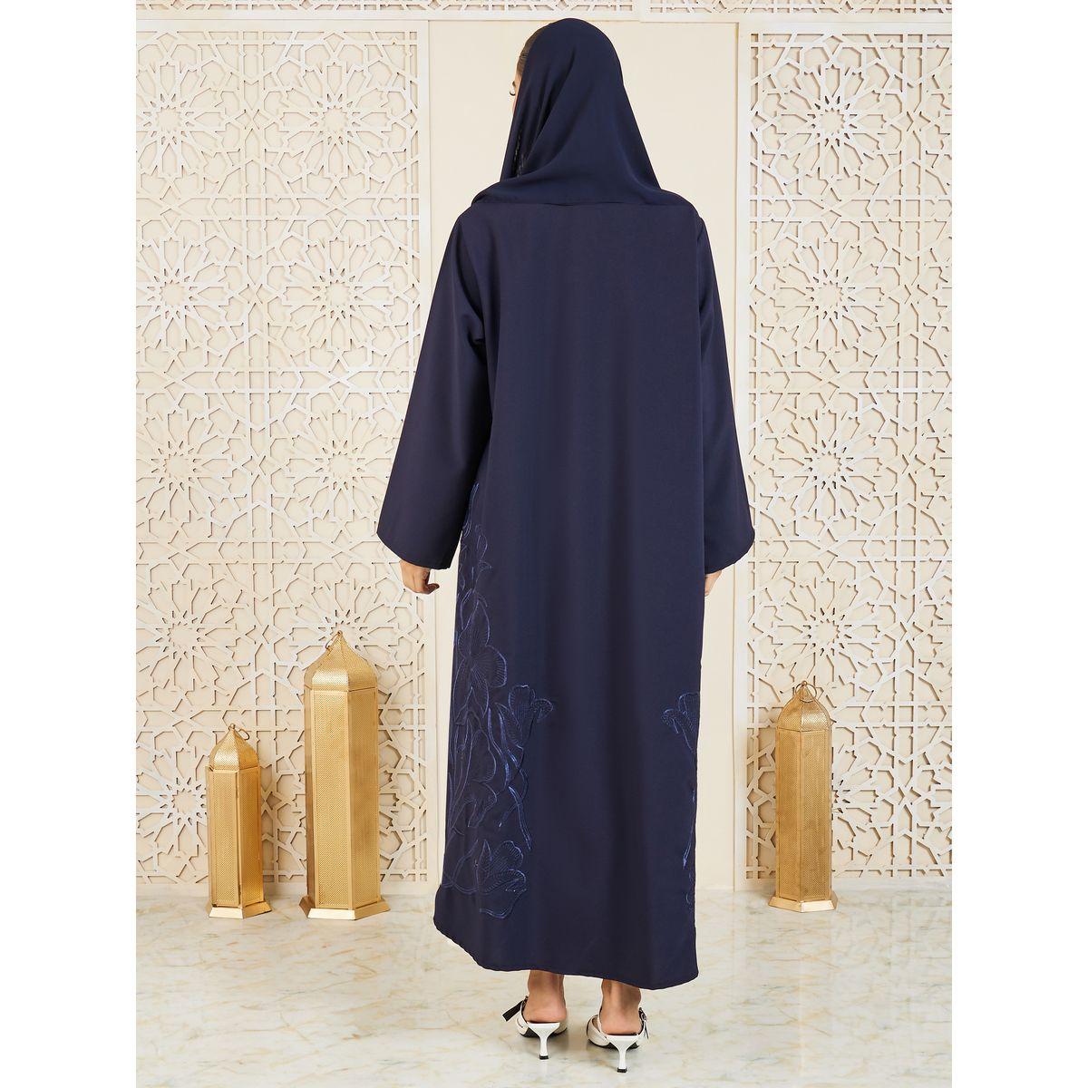 Modiste X Styli  Floral Thread Embroidered Open Front Abaya-women-arabicclothing-abayas-image-5