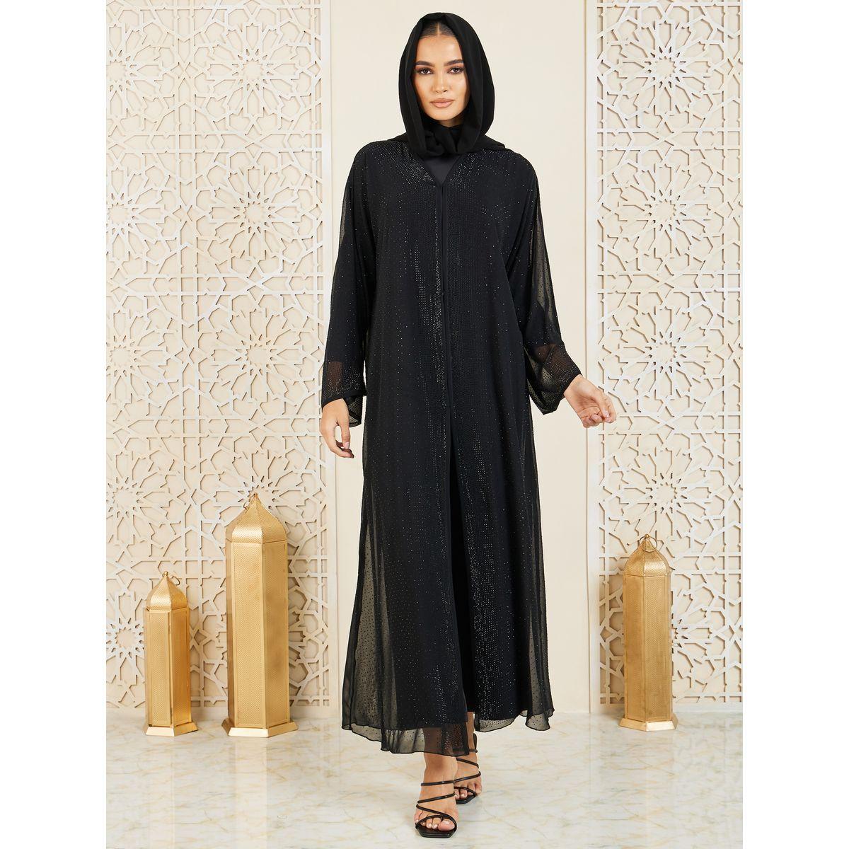 Modiste X Styli  Stone Embellished Button Closure Abaya-women-arabicclothing-abayas-image-1