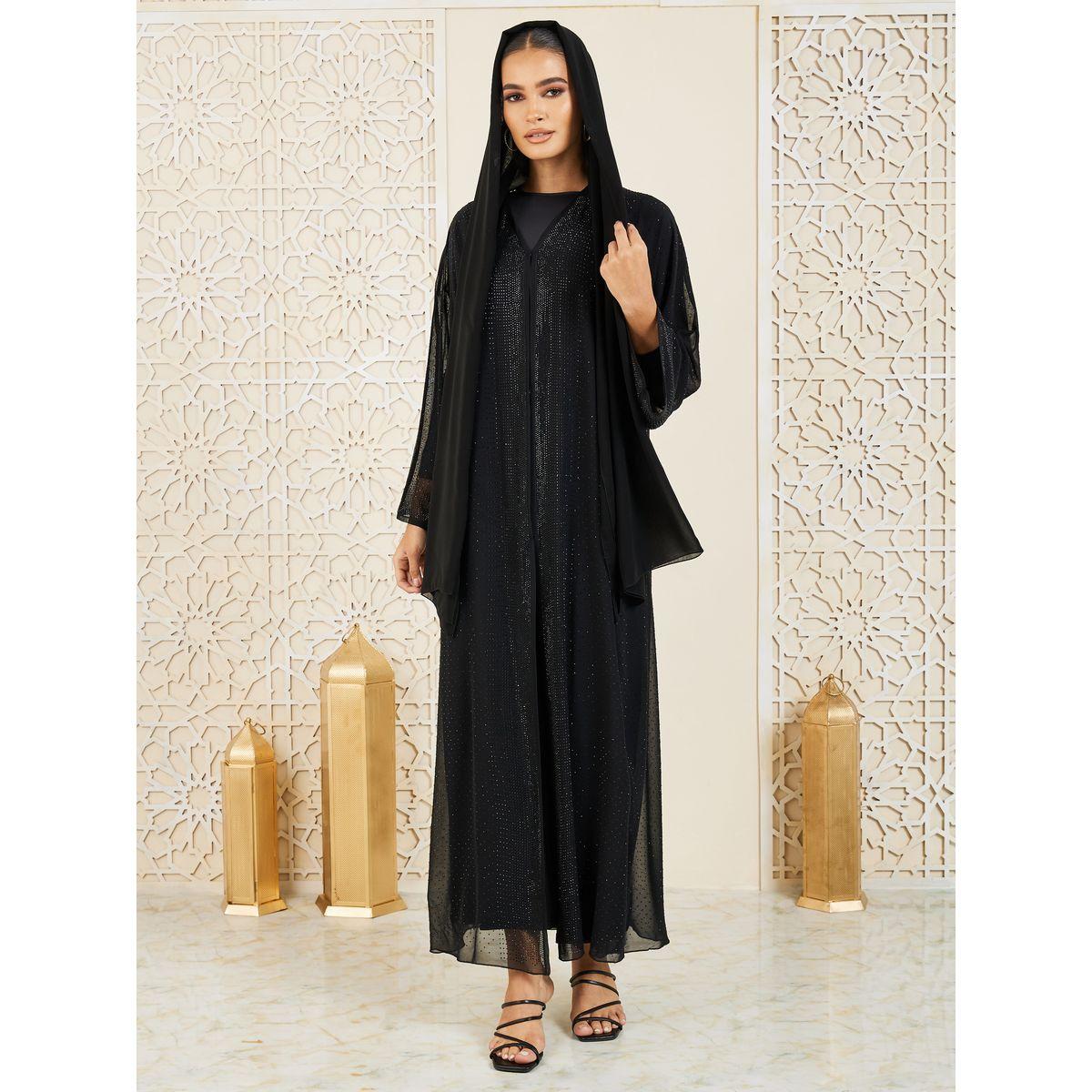 Modiste X Styli  Stone Embellished Button Closure Abaya-women-arabicclothing-abayas-image-2