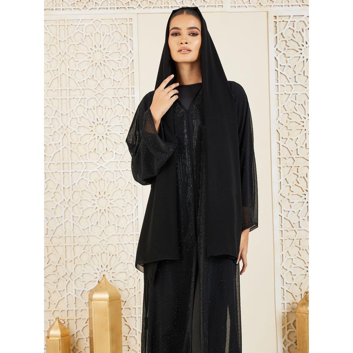 Modiste X Styli  Stone Embellished Button Closure Abaya-women-arabicclothing-abayas-image-3