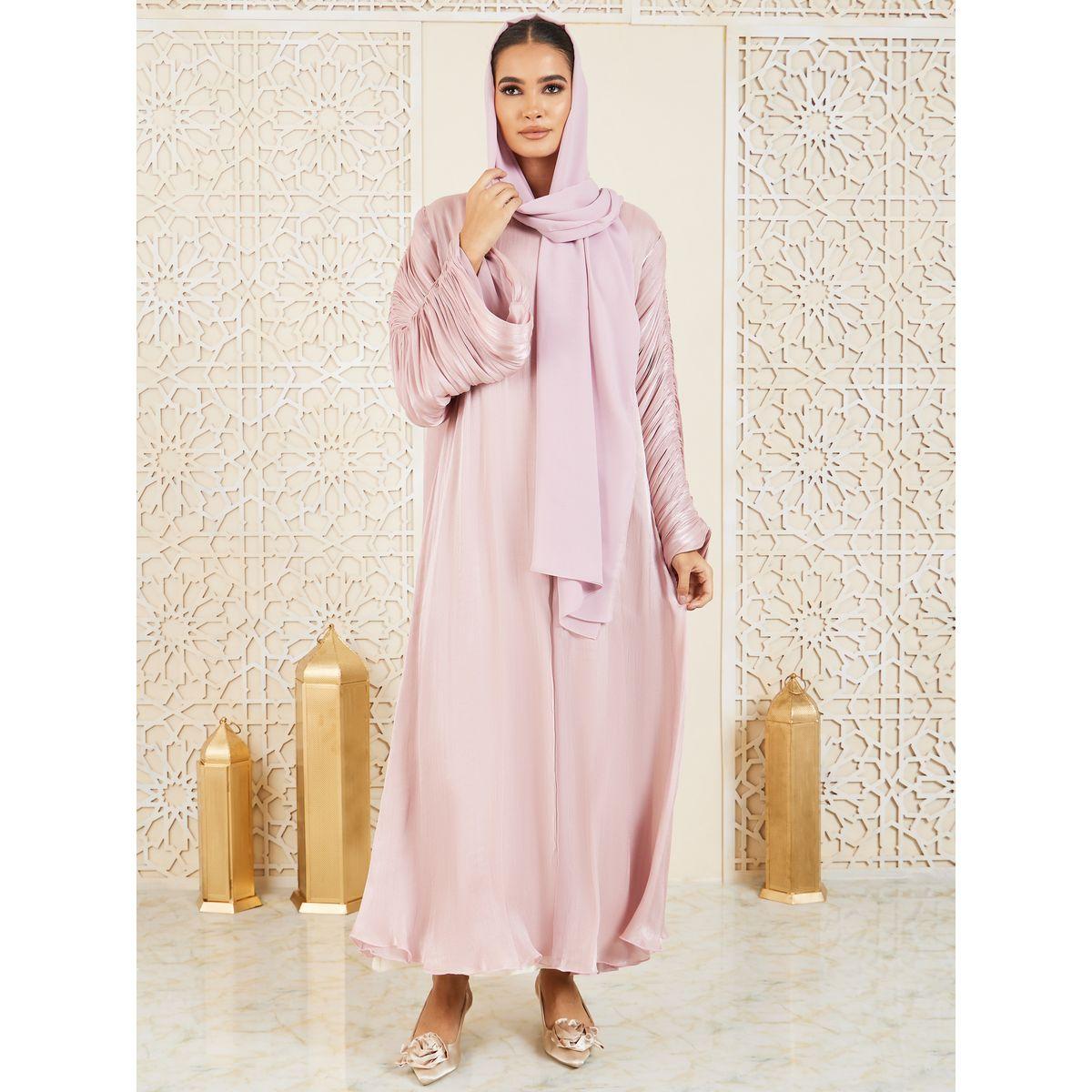 Modiste X Styli  Ruched Sleeves Shiny Abaya-women-arabicclothing-abayas-image-2