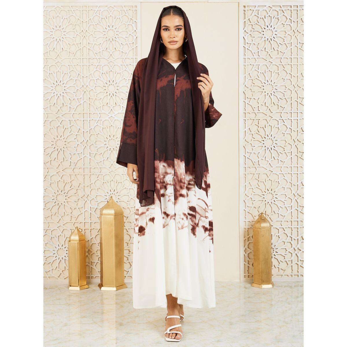 عباية مطبعة بطبعة ماربل مع زر إغلاق موديست × ستايلي-women-arabicclothing-abayas-image-2