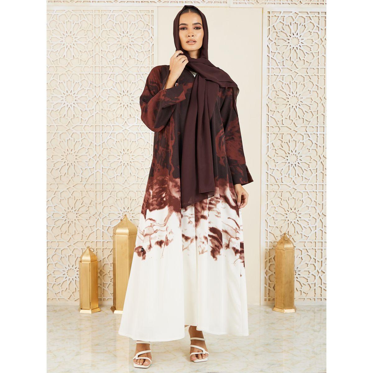 عباية مطبعة بطبعة ماربل مع زر إغلاق موديست × ستايلي-women-arabicclothing-abayas-image-3