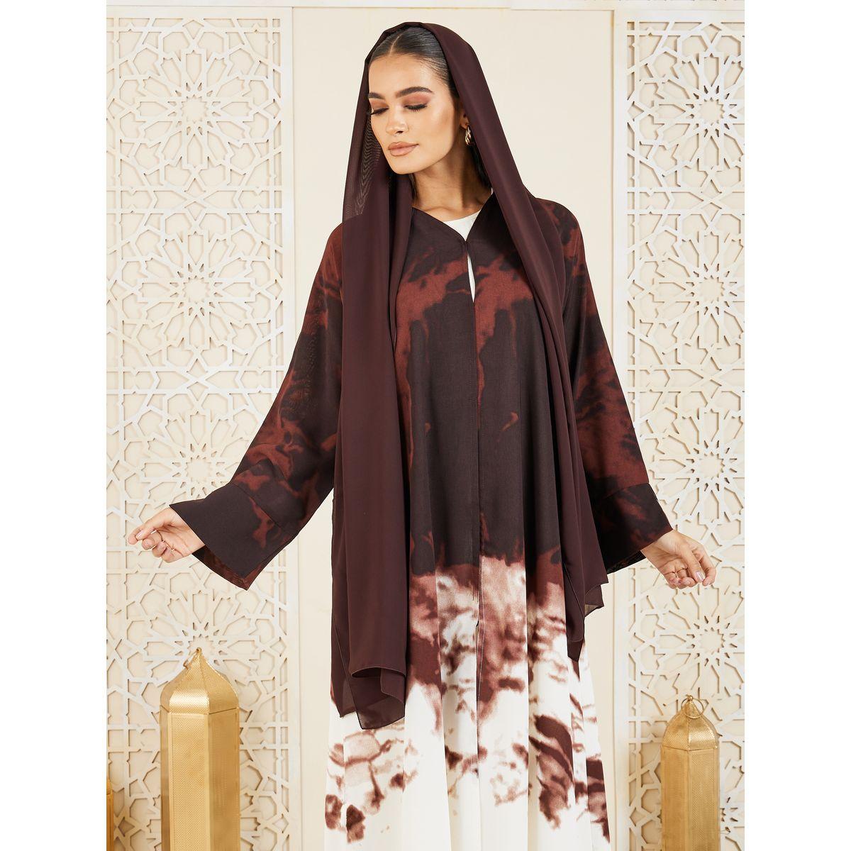 Modiste X Styli  Marble Print Button Closure Abaya-women-arabicclothing-abayas-image-4
